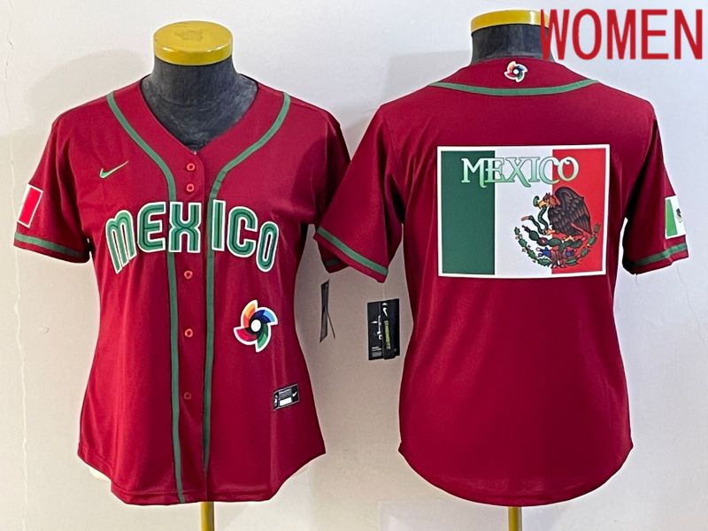 Women 2023 World Cub Mexico Blank Red Nike MLB Jersey15